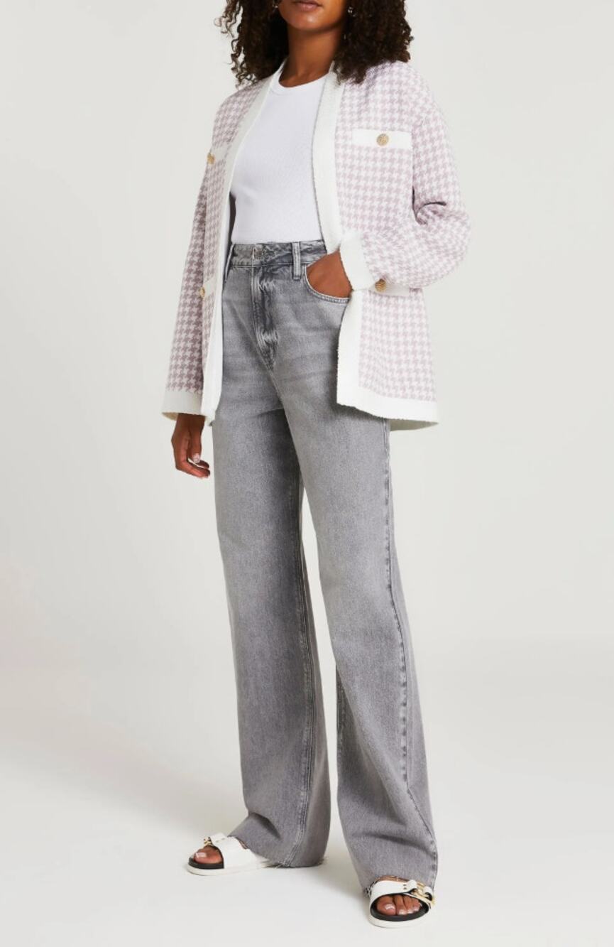 RIVER ISLAND Boucle Houndstooth Jacket Lavender Purple White Sz 14 $130 {SS51}